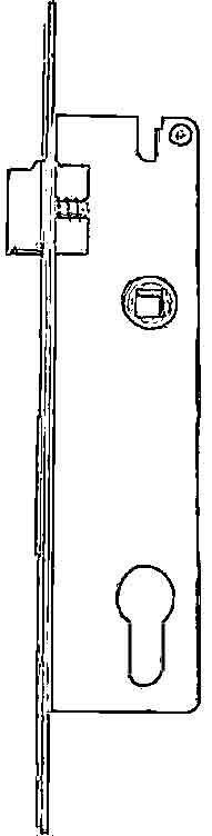 drawing of a mortise gate lock with a 30mm backset