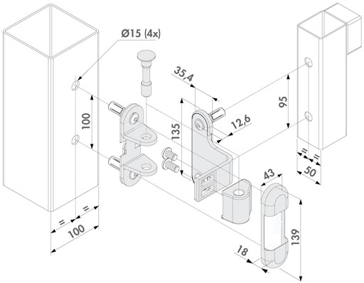 locinox 3 way hinge explosion view 