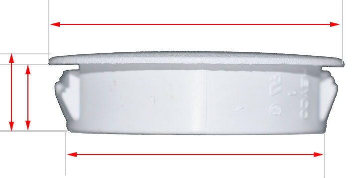 side view of a 41.3 mm white plastic cap plug