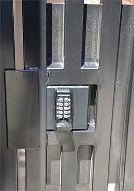 gatemaster digital gate lock front view on a gate 