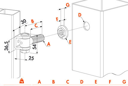 dimensions for a adjustable gate hinge 150 kg