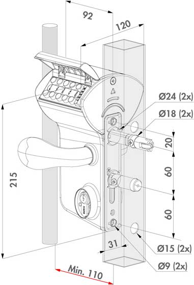 dimension of the mechanical coded lock