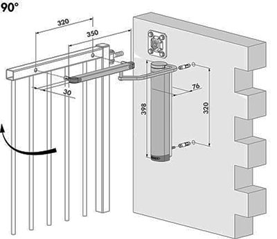 Verticlose wall closer opening to 90 deg